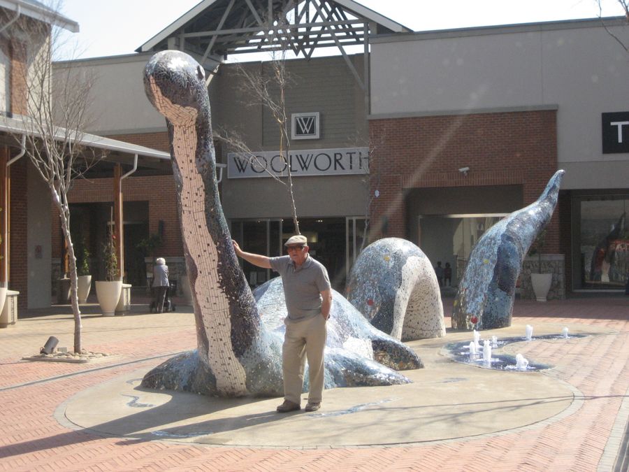 Mosaic sculpture outside a shopping centre on the drive east