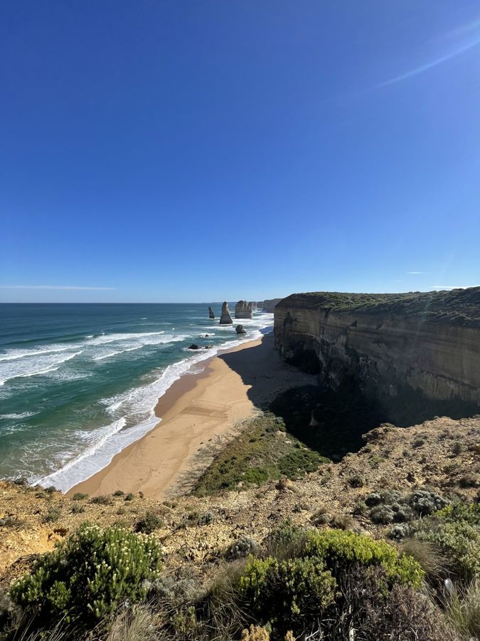 The Twelve Apostles and the beach below the lookout